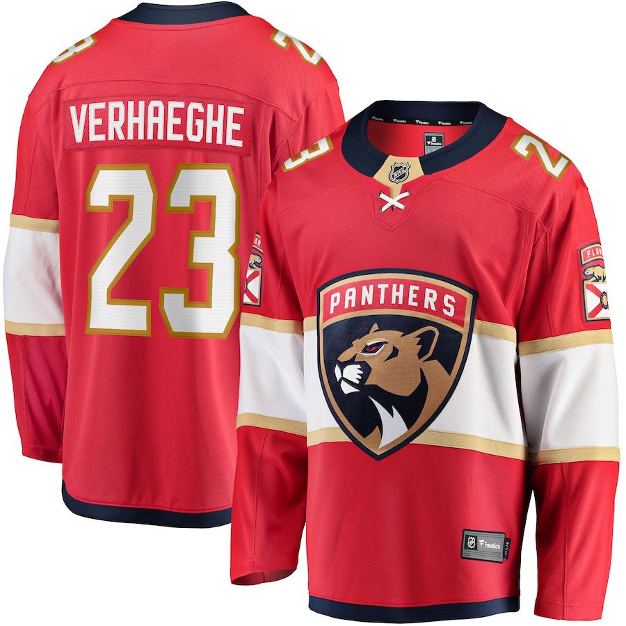 Men Florida Panthers #23 Carter Verhaeghe Fanatics Branded Red Home Breakaway NHL Jersey